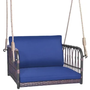1 zits rieten veranda schommel met zit en rugkussens stevig metalen frame geweven rieten veranda schommel tuinschommel 1