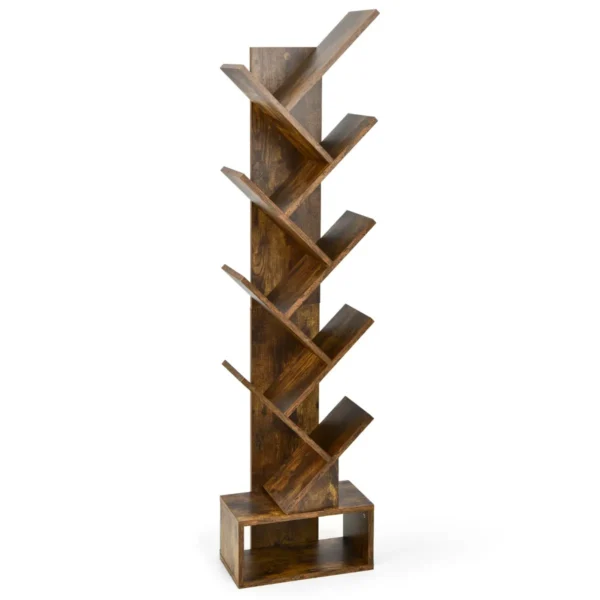 10 tier boom boekenkast met lade voor slaapkamer / woonkamer rustiek bruin 2
