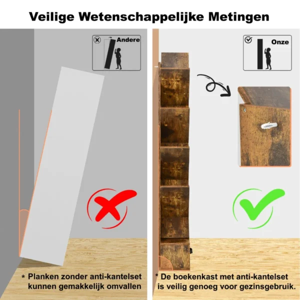 10 tier boom boekenkast met lade voor slaapkamer / woonkamer rustiek bruin 5