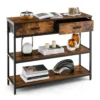 100 cm consoletafel met 2 stoffen laden 3 niveaus bijzettafel met metalen frame gangtafel kantelbeveiliging vintage 3