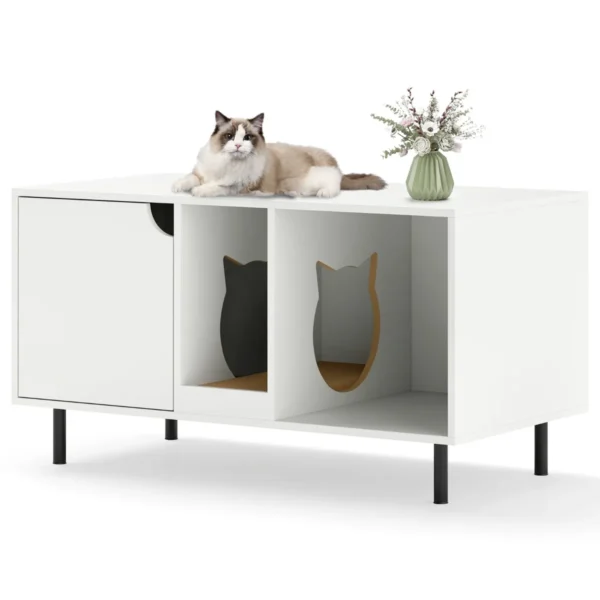 100 cm kattenbakmeubel verwijderbare krabpaal binnenkattenmeubel met 2 compartimenten modern houten meubel voor katten 2