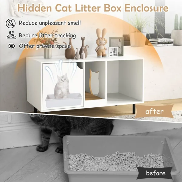 100 cm kattenbakmeubel verwijderbare krabpaal binnenkattenmeubel met 2 compartimenten modern houten meubel voor katten 5