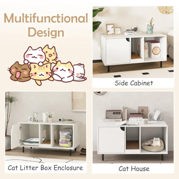 100 cm kattenbakmeubel verwijderbare krabpaal binnenkattenmeubel met 2 compartimenten modern houten meubel voor katten 6