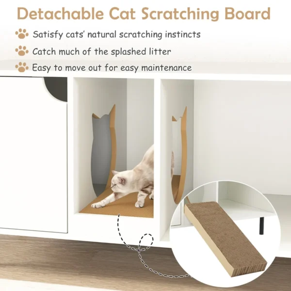 100 cm kattenbakmeubel verwijderbare krabpaal binnenkattenmeubel met 2 compartimenten modern houten meubel voor katten 7