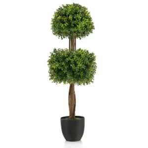 100 cm kunstmatige buxus vormboom 2 bal nep buxus plant cement gevulde plastic pot uv bestendig voor veranda huis 1