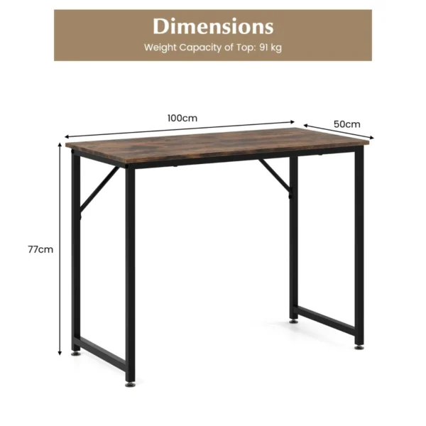 100 x 50 x 77 cm bureau kleine computertafel vergadertafel studietafel werktafel pc tafel metalen frame voor thuiskantoor werkkamer bruin 2
