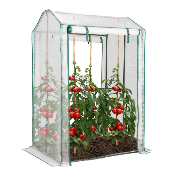 100cm x 81cm x 150cm buitenserre inloopserre met 2 oproldeuren met ritssluiting pe rooster dekking & 8 luchtgaten wit 4