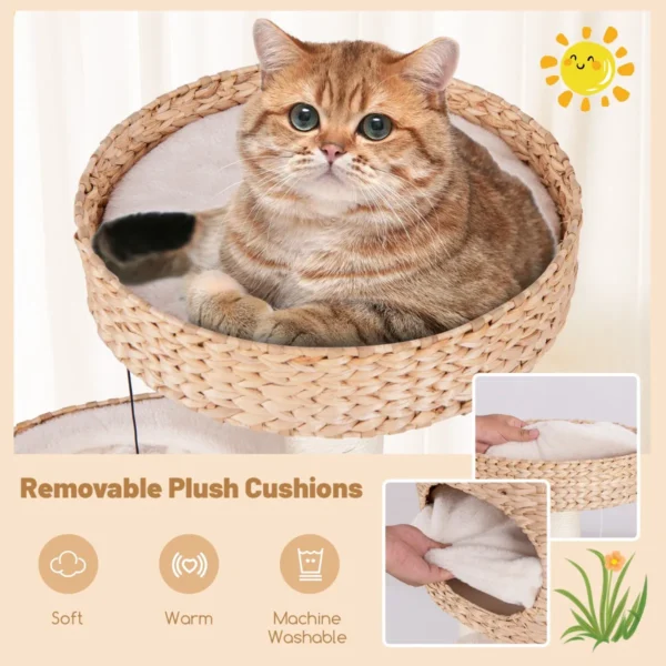 104 cm krabpaal met kattenmand kattenboom met zitstang en platform bed bal sisal krabzuilen kattenkrabpaal beige + natuur 4