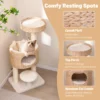 104 cm krabpaal met kattenmand kattenboom met zitstang en platform bed bal sisal krabzuilen kattenkrabpaal beige + natuur 7