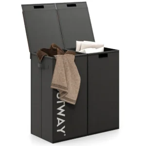 105 l wasmand met deksel 2 vakken wasbox met handgrepen wasmand met 2 uitneembare waszakken 62 x 31 x 60 cm zwart 1
