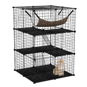 107 cm kattenren met 3 verdiepingen huisdierkooi met comfortabele hangmat afneembare metalen draadkooi voor katten zwart 1