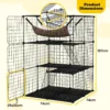 107 cm kattenren met 3 verdiepingen huisdierkooi met comfortabele hangmat afneembare metalen draadkooi voor katten zwart 3