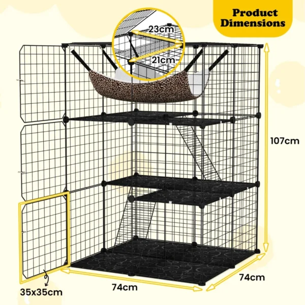 107 cm kattenren met 3 verdiepingen huisdierkooi met comfortabele hangmat afneembare metalen draadkooi voor katten zwart 3