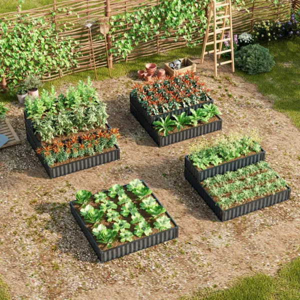 118 x 118 x 61 cm stevige metalen verhoogde plantenbak met 3 niveaus tuinbed met open bodem voor het kweken van groenten fruit 6