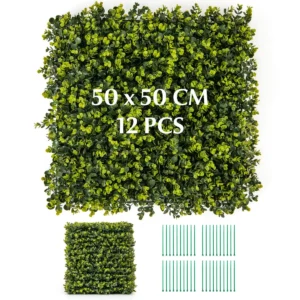 12 kunstgras wandpanelen 50 x 50 cm gras panelen met gebogen structuur oppervlak en 7 cm dikte privacy haag voor binnentuin balkon 1