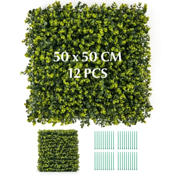 12 kunstgras wandpanelen 50 x 50 cm gras panelen met gebogen structuur oppervlak en 7 cm dikte privacy haag voor binnentuin balkon 1
