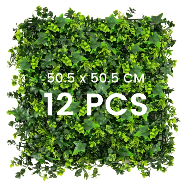12 kunstgras wandpanelen 50 x 50 cm kunst gebladerte panelen muur achtergrond binnen en buiten nep groene planten 1
