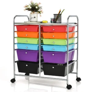 12 lade opbergrek met wielen opbergkar met plank voor school kantoor thuis 64 x 38 x 75cm kleurrijk 1