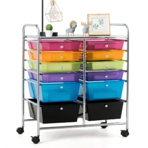 12 lade opbergrek met wielen opbergkar met plank voor school kantoor thuis 64 x 38 x 75cm verscheidene kleuren 1