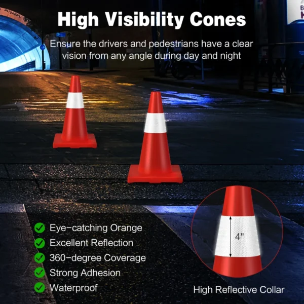 12 stuks opvouwbare kegels veiligheidskegels verkeershoedjes van pvc voor rijtraining parken verkeerscontrole oranje + zilver 3