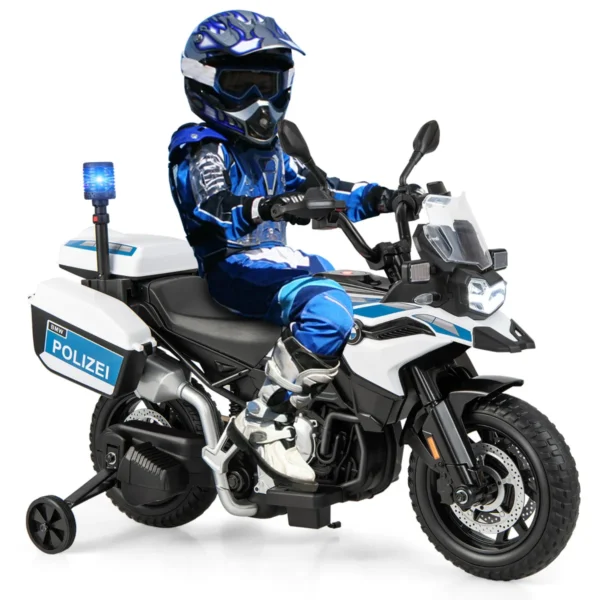 12 v bmw elektrische motorfiets voor kinderen politie met muziek en politielicht kindermotorfiets met 2 steunwielen 3 6 km/u wit 2