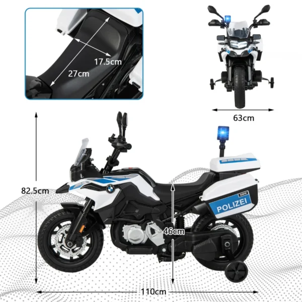 12 v bmw elektrische motorfiets voor kinderen politie met muziek en politielicht kindermotorfiets met 2 steunwielen 3 6 km/u wit 3
