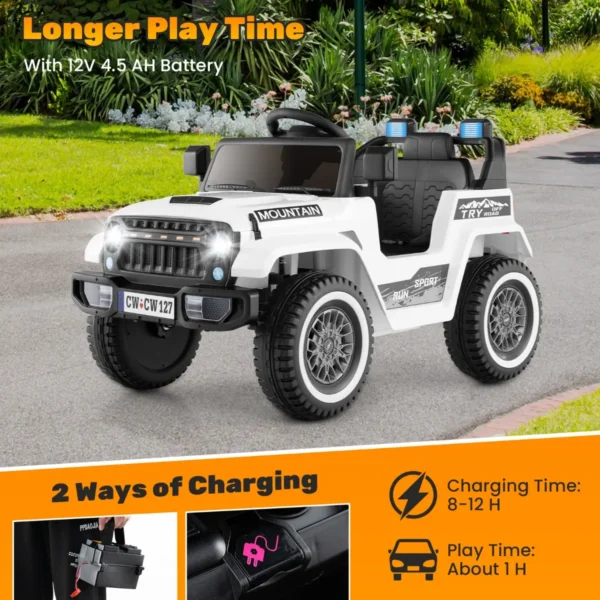 12 v elektrische auto voor kinderen van +3 jaar dubbele motor 3 versnellingen 4 vering langzaam starten en stoppen muziek wit 7