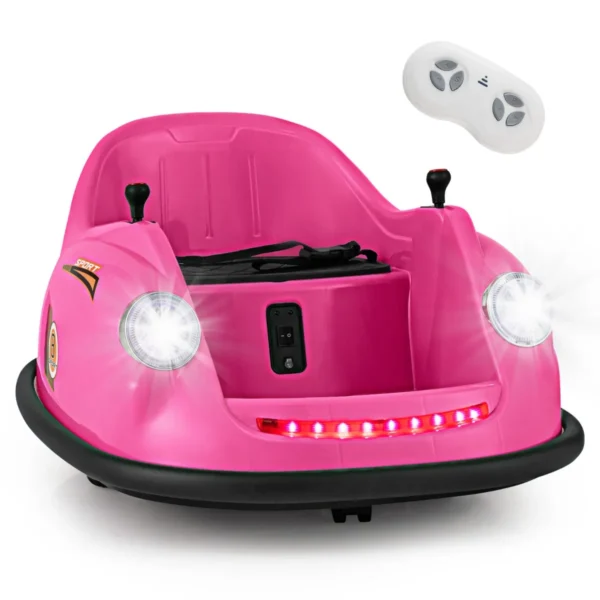 12 v elektrische botsauto voor kinderen op batterijen afstandsbediening led lampjes muziek 360° draaibaar speelgoedauto roze 2