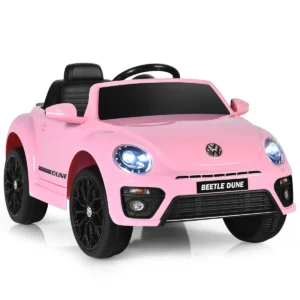 12 v elektrische kinderauto vw beetle kinderauto met muziek en 2 verlichtingsmodi incl. 2,4 g afstandsbediening (roze) 1