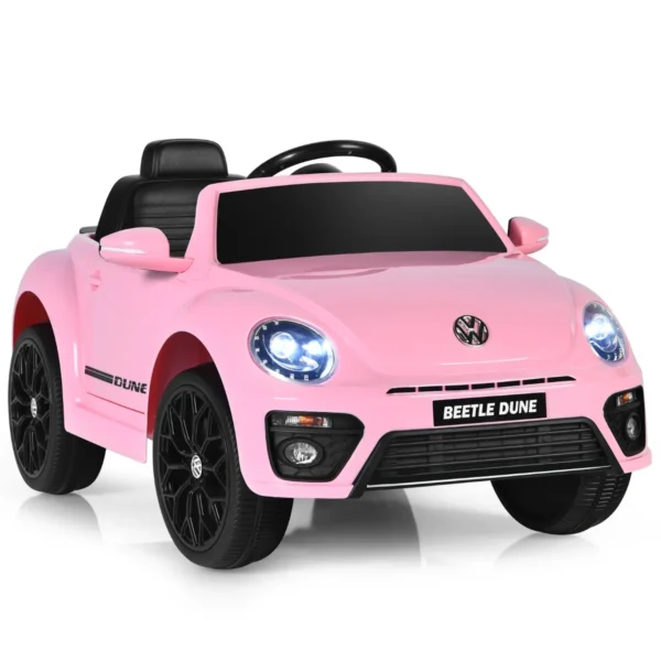 12 v elektrische kinderauto vw beetle kinderauto met muziek en 2 verlichtingsmodi incl. 2,4 g afstandsbediening (roze) 1