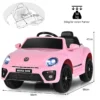 12 v elektrische kinderauto vw beetle kinderauto met muziek en 2 verlichtingsmodi incl. 2,4 g afstandsbediening (roze) 3