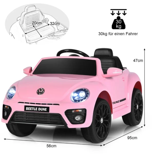 12 v elektrische kinderauto vw beetle kinderauto met muziek en 2 verlichtingsmodi incl. 2,4 g afstandsbediening (roze) 3