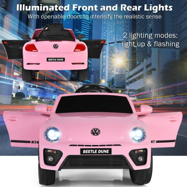 12 v elektrische kinderauto vw beetle kinderauto met muziek en 2 verlichtingsmodi incl. 2,4 g afstandsbediening (roze) 6