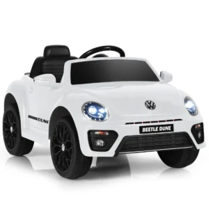 12 v elektrische kinderauto vw beetle kinderauto met muziek en 2 verlichtingsmodi incl. 2,4 g afstandsbediening (wit) 1
