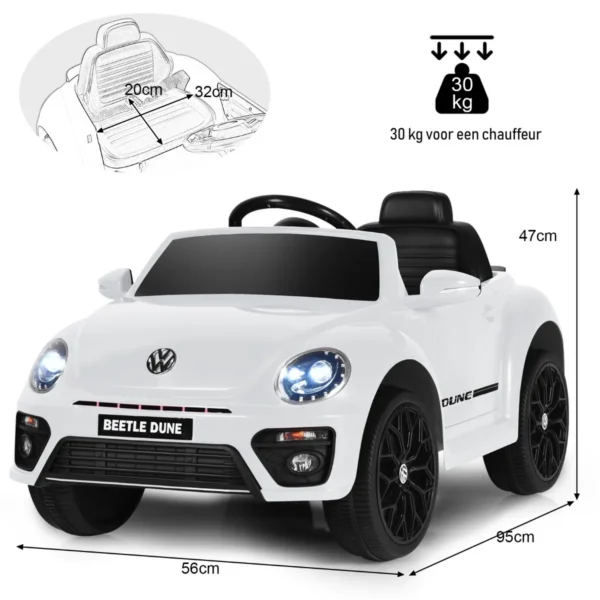 12 v elektrische kinderauto vw beetle kinderauto met muziek en 2 verlichtingsmodi incl. 2,4 g afstandsbediening (wit) 3