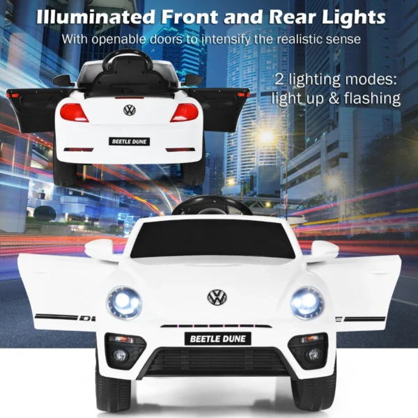 12 v elektrische kinderauto vw beetle kinderauto met muziek en 2 verlichtingsmodi incl. 2,4 g afstandsbediening (wit) 4