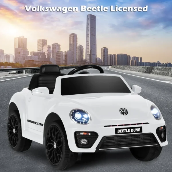 12 v elektrische kinderauto vw beetle kinderauto met muziek en 2 verlichtingsmodi incl. 2,4 g afstandsbediening (wit) 6