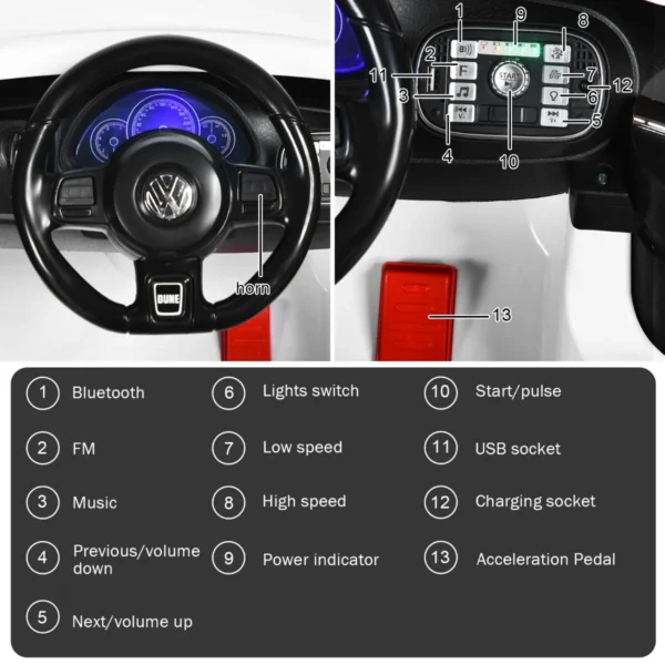 12 v elektrische kinderauto vw beetle kinderauto met muziek en 2 verlichtingsmodi incl. 2,4 g afstandsbediening (wit) 7