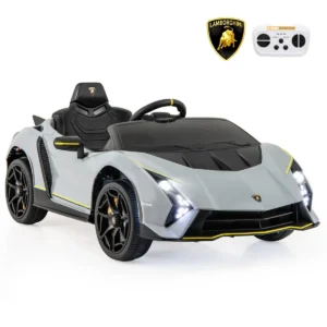 12 v gelicentieerde lamborghini kindersportwagen op batterijen afstandsbediening led verlichting audio vering 3 snelheden grijs 1
