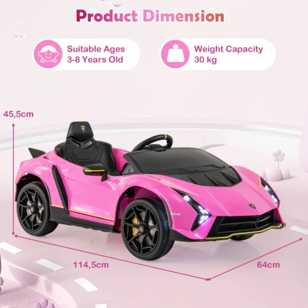12 v gelicentieerde lamborghini kindersportwagen op batterijen afstandsbediening led verlichting audio vering 3 snelheden roze 3