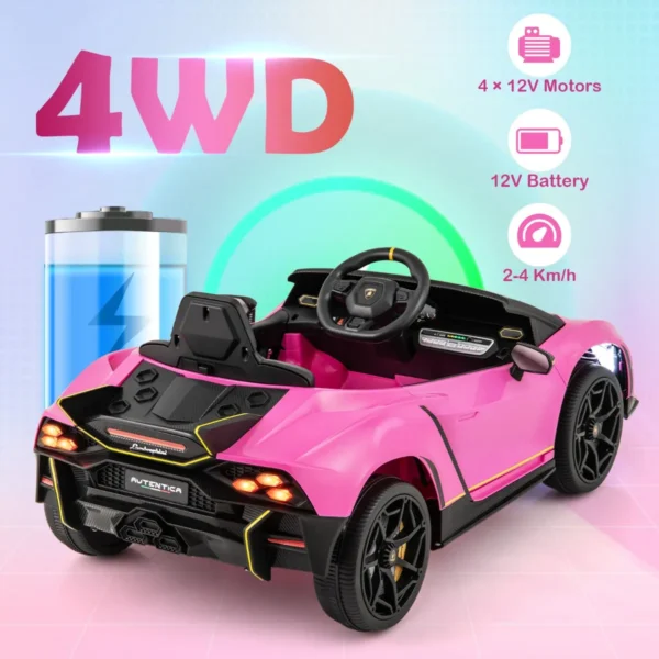 12 v gelicentieerde lamborghini kindersportwagen op batterijen afstandsbediening led verlichting audio vering 3 snelheden roze 4