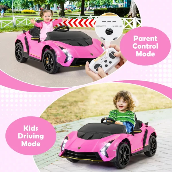 12 v gelicentieerde lamborghini kindersportwagen op batterijen afstandsbediening led verlichting audio vering 3 snelheden roze 6