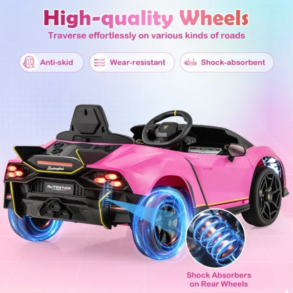 12 v gelicentieerde lamborghini kindersportwagen op batterijen afstandsbediening led verlichting audio vering 3 snelheden roze 7