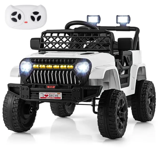 12 v kinderauto elektrisch voertuig op batterijen voor peuters afstandsbediening voor ouders 3 snelheden led lampjes muziek wit 1