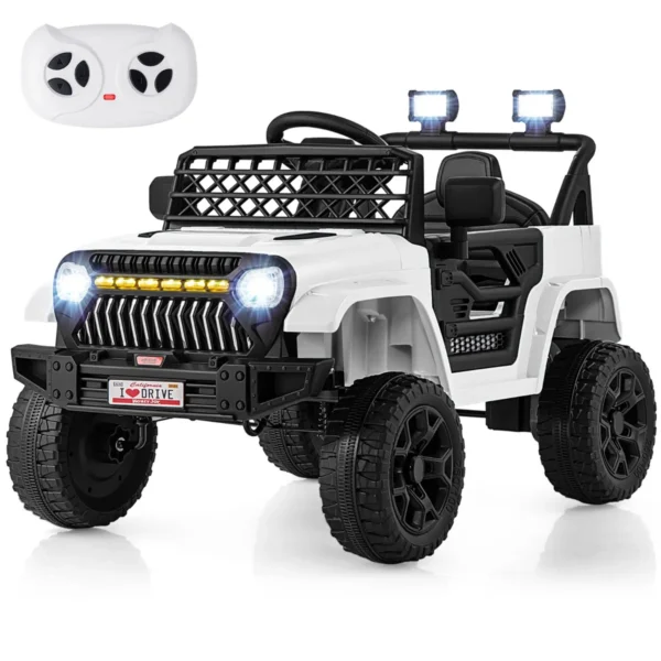 12 v kinderauto elektrisch voertuig op batterijen voor peuters afstandsbediening voor ouders 3 snelheden led lampjes muziek wit 2