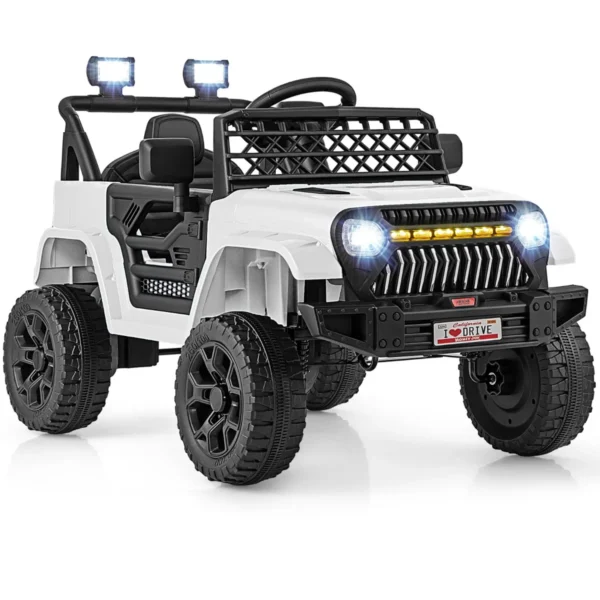 12 v kinderauto elektrisch voertuig op batterijen voor peuters afstandsbediening voor ouders 3 snelheden led lampjes muziek wit 3