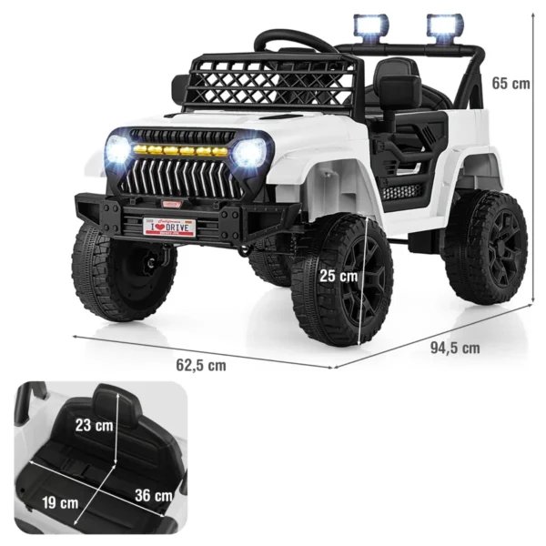 12 v kinderauto elektrisch voertuig op batterijen voor peuters afstandsbediening voor ouders 3 snelheden led lampjes muziek wit 4