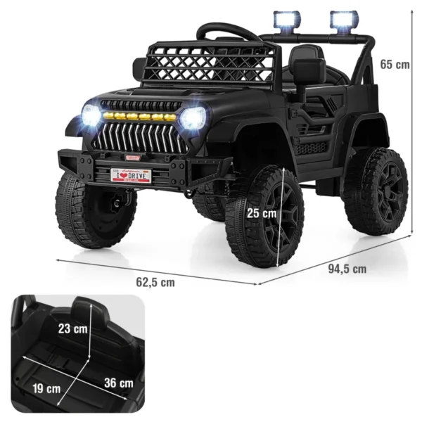 12 v kinderauto elektrisch voertuig op batterijen voor peuters afstandsbediening voor ouders 3 snelheden led lampjes muziek zwart 3