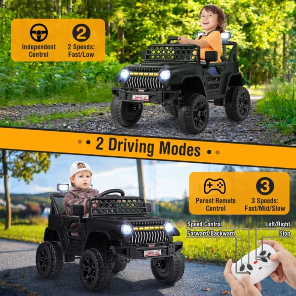 12 v kinderauto elektrisch voertuig op batterijen voor peuters afstandsbediening voor ouders 3 snelheden led lampjes muziek zwart 7