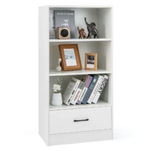 120 cm boekenkast met laden 4 niveaus opbergrek van hout staand rek (wit) 1